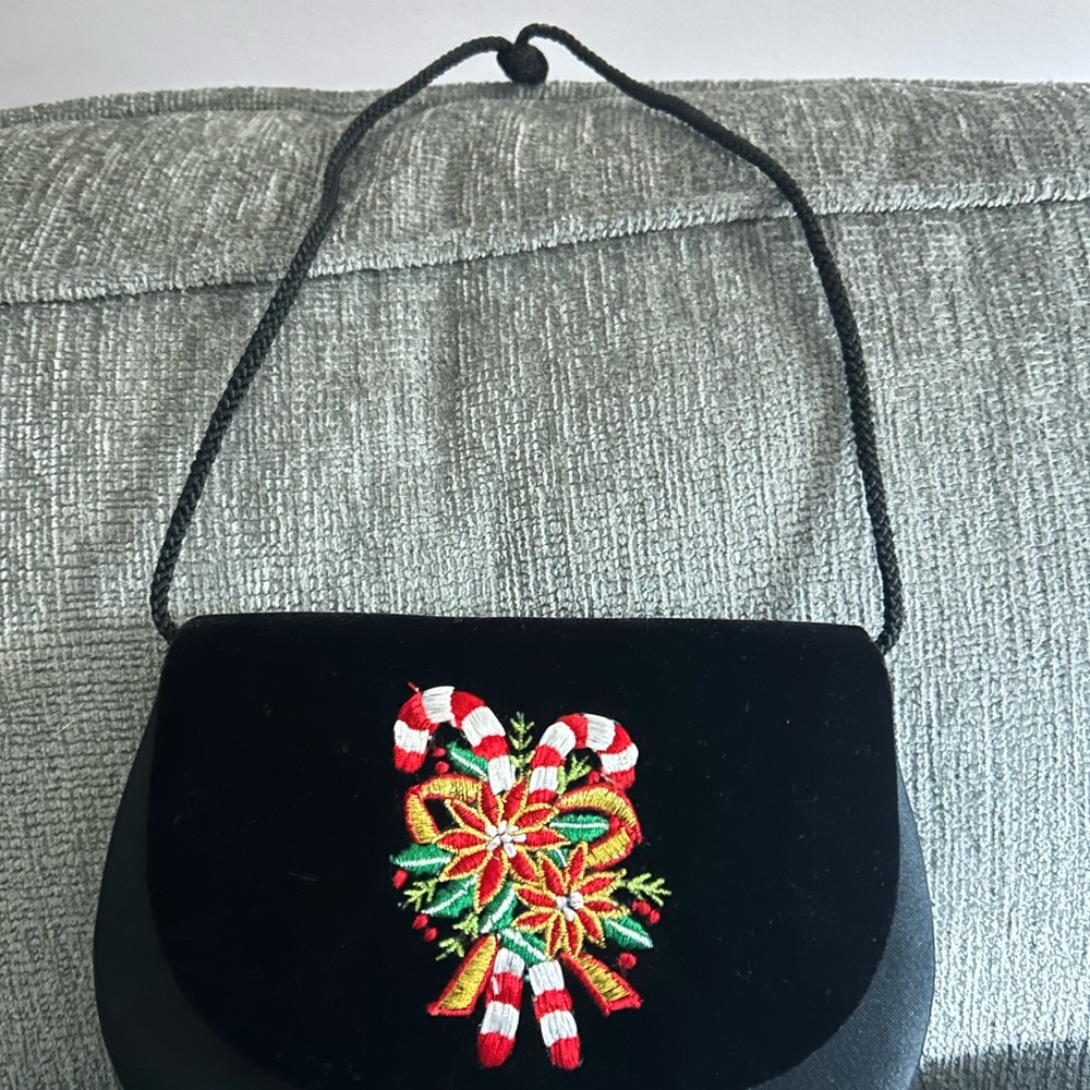 Festive Black Velvet Embroidered Clutch